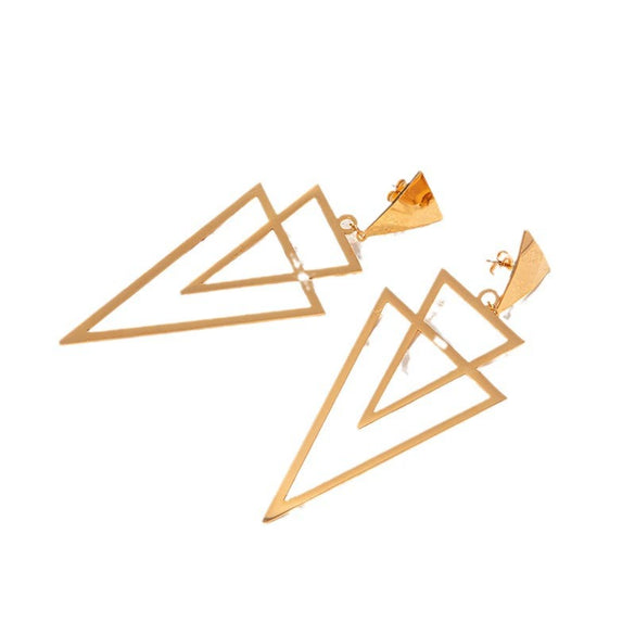 Wholesale Women's Stainless Steel Light Luxury Niche Design Overlapping Hollow Triangle Earrings With Leaves Pattern And Electroplating Treatment
