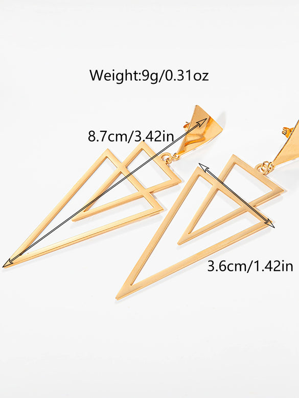 Wholesale Women's Stainless Steel Light Luxury Niche Design Overlapping Hollow Triangle Earrings With Leaves Pattern And Electroplating Treatment