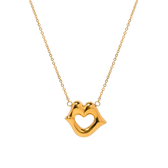 Wholesale Women's Stainless Steel Lip Pendant Necklace With Pearl Geometric Design And Electroplating