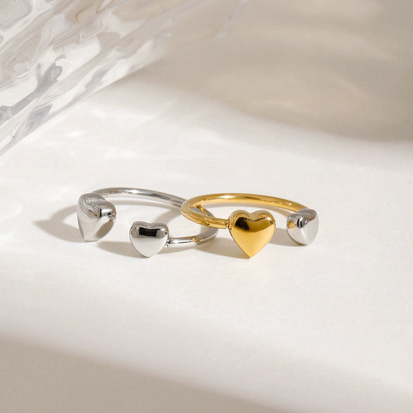 Wholesale Women's Stainless Steel Love Adjustable Opening Ring Jewelry With Geometric Pattern And Electroplating Treatment