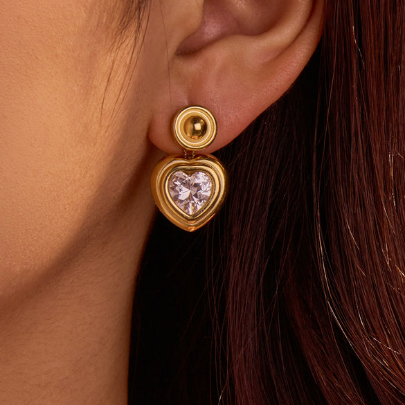 Wholesale Women's Stainless Steel Love Earrings With Heart Shape And Geometric Pattern Electroplated