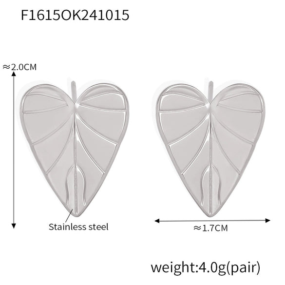 Wholesale Women's Stainless Steel Love Leaf And Heart Geometric Pattern Earrings With Pvd Electroplating