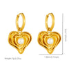 Wholesale Women's Stainless Steel Love Pearl Pendant Earrings Retro Style Gold Plated Heart Shape