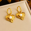 Wholesale Women's Stainless Steel Love Pearl Pendant Earrings Retro Style Gold Plated Heart Shape