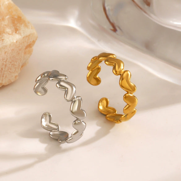 Wholesale Women's Stainless Steel Love Ring With Heart Shape 18K Goldplated