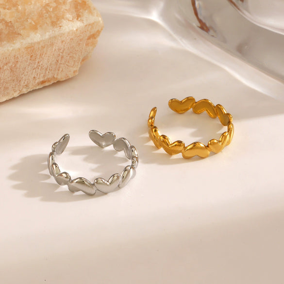 Wholesale Women's Stainless Steel Love Ring With Heart Shape 18K Goldplated