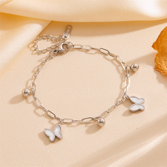 Wholesale Women's Stainless Steel Love Star Butterfly Anklet With Steel Ball And Heart Shape