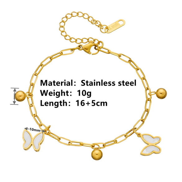 Wholesale Women's Stainless Steel Love Star Butterfly Anklet With Steel Ball And Heart Shape