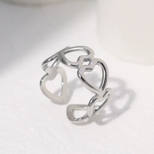 Wholesale Women's Stainless Steel Loveshaped Leaves Pattern Open Ring