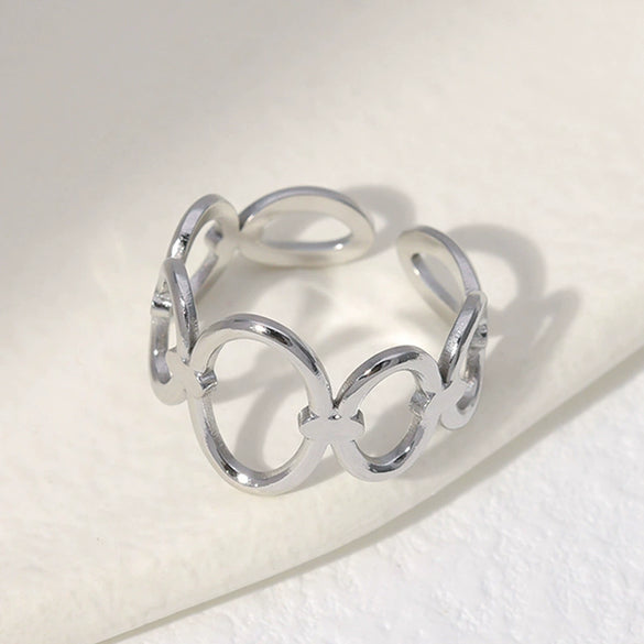 Wholesale Women's Stainless Steel Loveshaped Leaves Pattern Open Ring