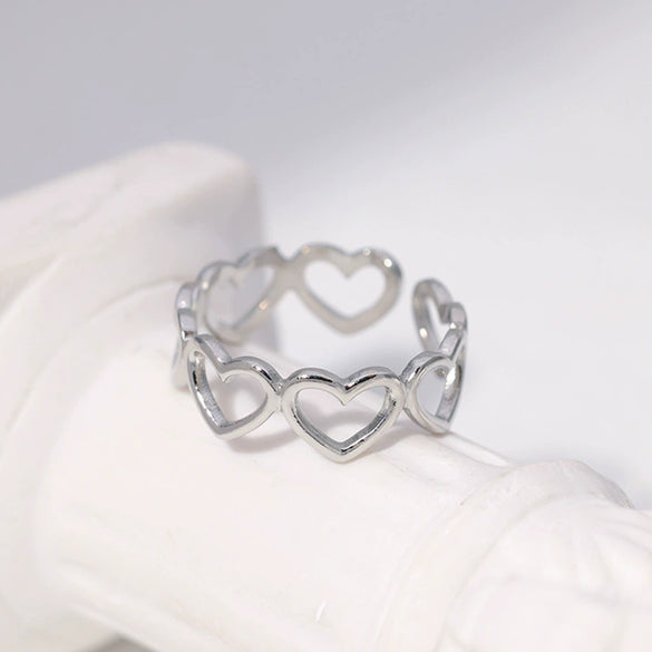 Wholesale Women's Stainless Steel Loveshaped Leaves Pattern Open Ring