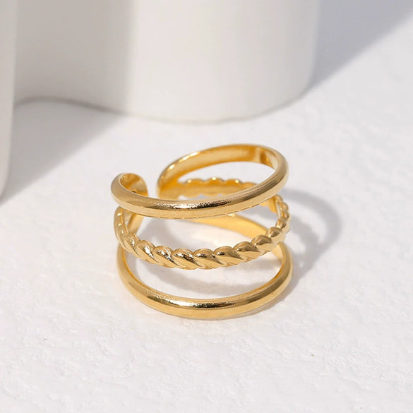 Wholesale Women's Stainless Steel Loveshaped Leaves Pattern Open Ring