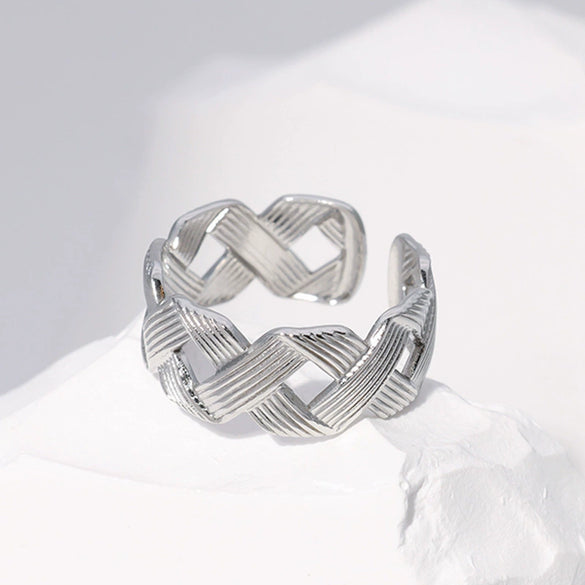 Wholesale Women's Stainless Steel Loveshaped Leaves Pattern Open Ring