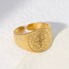 Wholesale Women's Stainless Steel Loveshaped Leaves Pattern Open Ring
