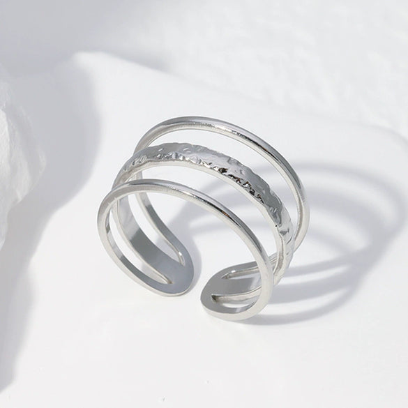 Wholesale Women's Stainless Steel Loveshaped Leaves Pattern Open Ring