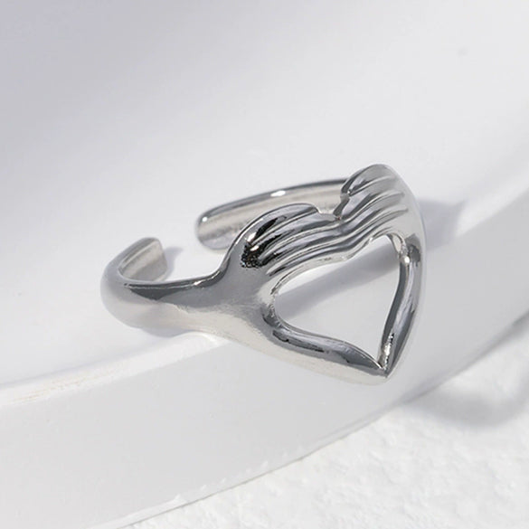 Wholesale Women's Stainless Steel Loveshaped Leaves Pattern Open Ring