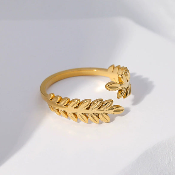 Wholesale Women's Stainless Steel Loveshaped Leaves Pattern Open Ring