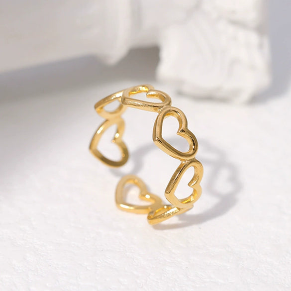 Wholesale Women's Stainless Steel Loveshaped Leaves Pattern Open Ring