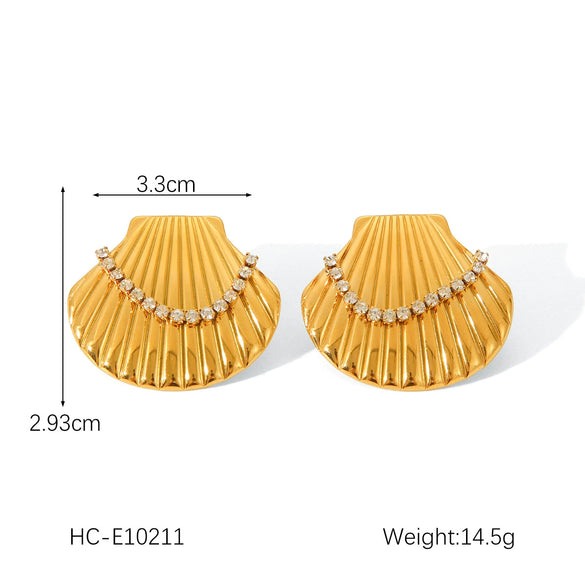 Wholesale Women's Stainless Steel Marine Element Scallop Conch Starfish Ocean Series Shell Stud Geometric Earrings With Electroplating