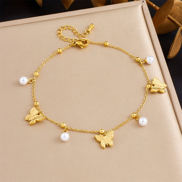 Wholesale Women's Stainless Steel Marine Life Anklet With Starfish And Turtle Pendant