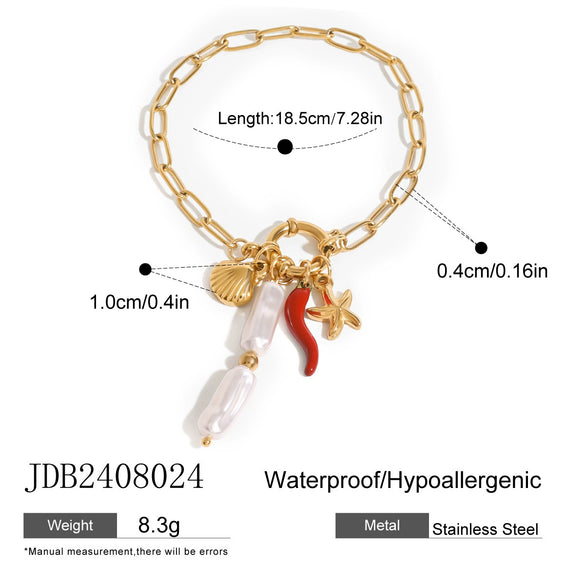Wholesale Women's Stainless Steel Marine Sailor Buckle Necklace With Pearl Pendant And Animal Zodiac Pattern Electroplated Design