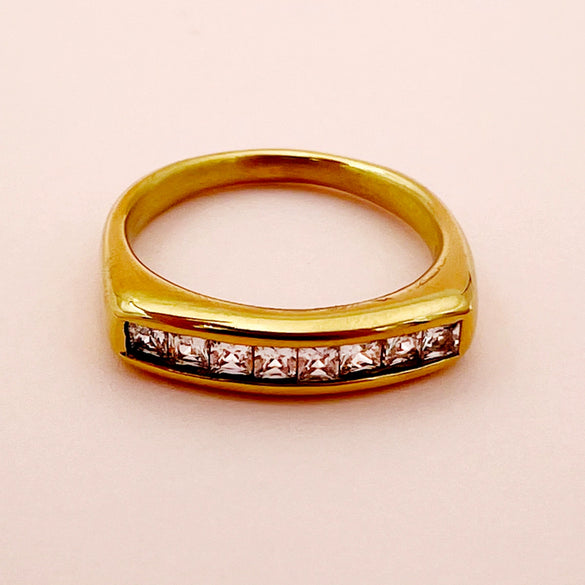 Wholesale Women's Stainless Steel Micro Inlaid Zircon Geometric Small Square Ring With Electroplating