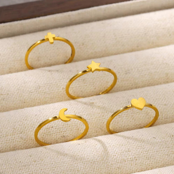 Wholesale Women's Stainless Steel Minimalist Open Finger Ring With Heart And Star Shapes Electroplated