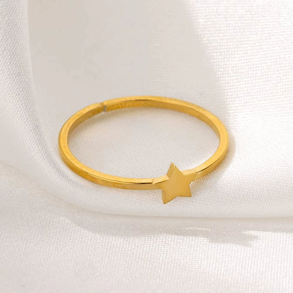 Wholesale Women's Stainless Steel Minimalist Open Finger Ring With Heart And Star Shapes Electroplated