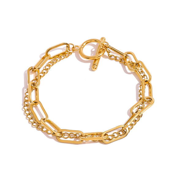Wholesale Women's Stainless Steel Multi Layer Oto Button Bracelet With Geometric Style And Electroplating Treatment