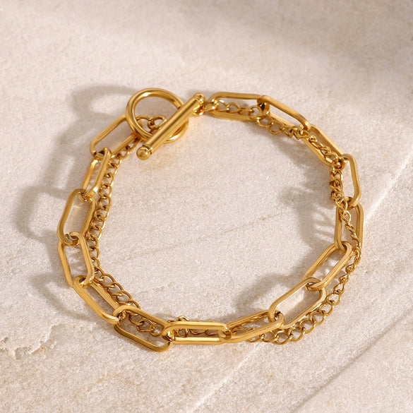Wholesale Women's Stainless Steel Multi Layer Oto Button Bracelet With Geometric Style And Electroplating Treatment
