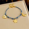 Wholesale Women's Stainless Steel Multicolor Cotton Rope Braided Minimalist Pendant Bracelet With Heart And Eightpointed Star And Moon Shapes Electroplated