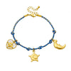 Wholesale Women's Stainless Steel Multicolor Cotton Rope Braided Minimalist Pendant Bracelet With Heart And Eightpointed Star And Moon Shapes Electroplated