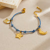 Wholesale Women's Stainless Steel Multicolor Cotton Rope Braided Minimalist Pendant Bracelet With Heart And Eightpointed Star And Moon Shapes Electroplated