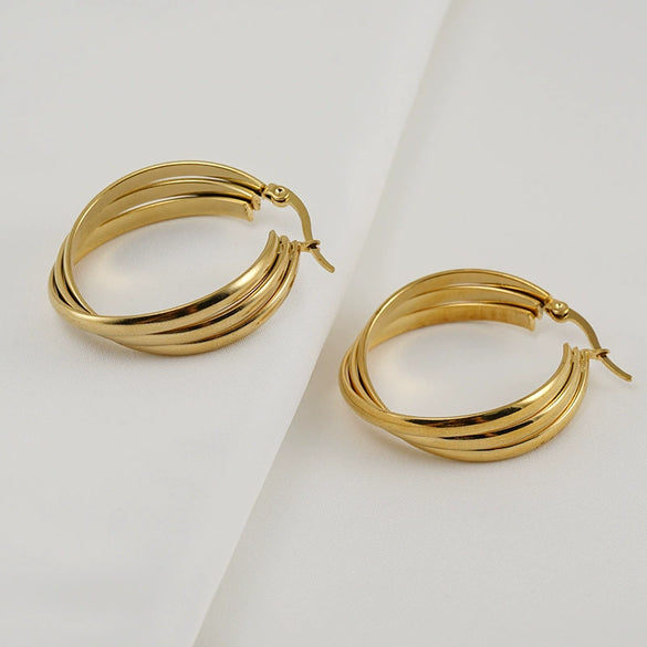 Wholesale Women's 316L Stainless Steel Multilayer Geometric Style Electroplated Earrings