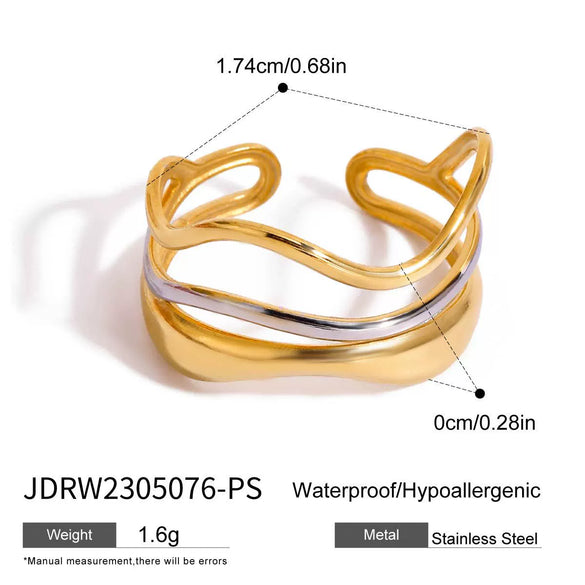 Wholesale Women's Stainless Steel Multilayer Water Ripple Open Ring With Geometric Design And Electroplating Treatment