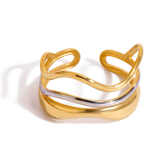Wholesale Women's Stainless Steel Multilayer Water Ripple Open Ring With Geometric Design And Electroplating Treatment