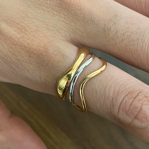 Wholesale Women's Stainless Steel Multilayer Water Ripple Open Ring With Geometric Design And Electroplating Treatment