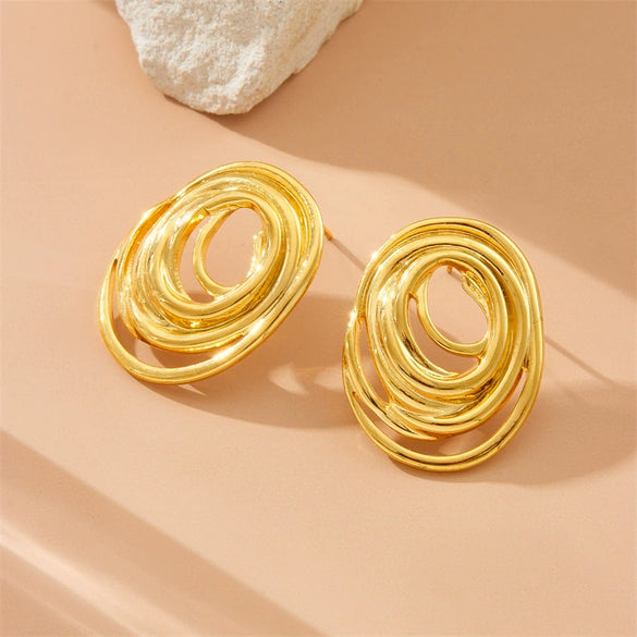 Wholesale Women's Stainless Steel Multiturn Spiral Geometric Electroplated Waterproof Earrings