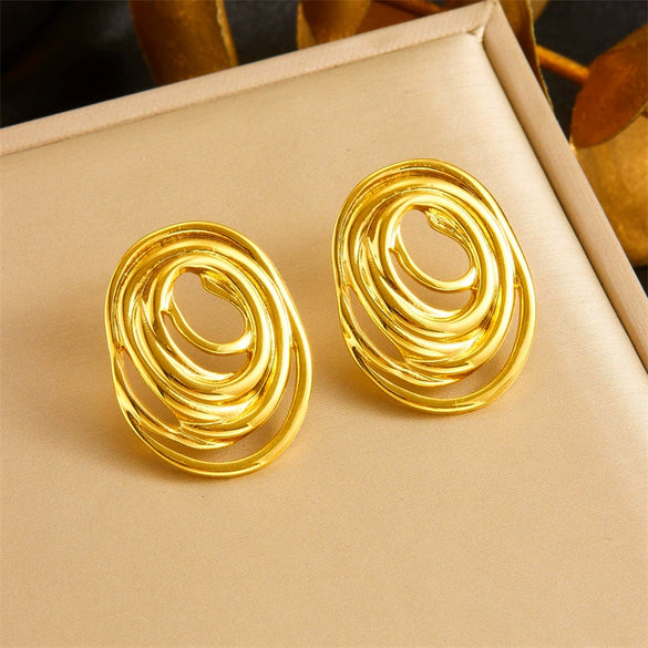 Wholesale Women's Stainless Steel Multiturn Spiral Geometric Electroplated Waterproof Earrings