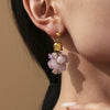 Wholesale Women's 316L Stainless Steel Natural Crystal Stone Lily Of The Valley Tassel Earrings With Geometric Pattern And Electroplating Design