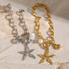 Wholesale Women's Stainless Steel Natural Freshwater Pearl Bracelet With Starfish Shell And Geometric Pattern Electroplated