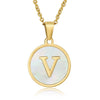 Wholesale Women's Stainless Steel Natural Shell Letter Necklace With Oil Dripping Titanium Steel Pendant And Electroplated 18K Gold