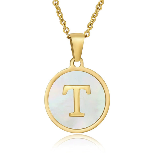 Wholesale Women's Stainless Steel Natural Shell Letter Necklace With Oil Dripping Titanium Steel Pendant And Electroplated 18K Gold