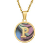 Wholesale Women's Stainless Steel Natural Shell Letter Necklace With Oil Dripping Titanium Steel Pendant And Electroplated 18K Gold