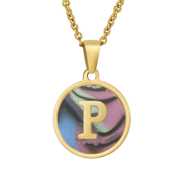 Wholesale Women's Stainless Steel Natural Shell Letter Necklace With Oil Dripping Titanium Steel Pendant And Electroplated 18K Gold