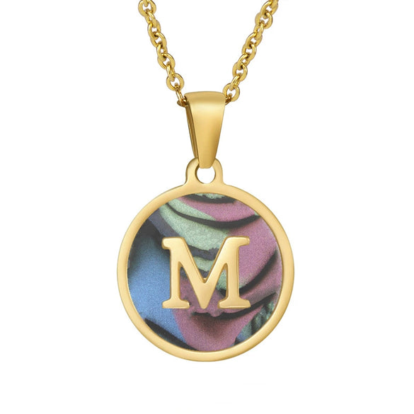 Wholesale Women's Stainless Steel Natural Shell Letter Necklace With Oil Dripping Titanium Steel Pendant And Electroplated 18K Gold