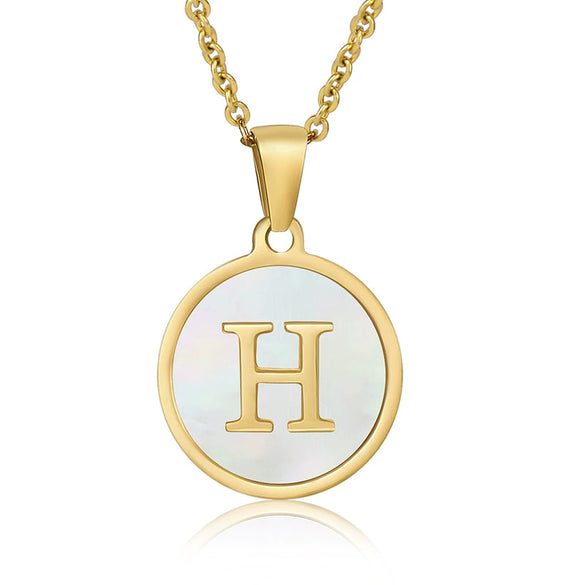 Wholesale Women's Stainless Steel Natural Shell Letter Necklace With Oil Dripping Titanium Steel Pendant And Electroplated 18K Gold