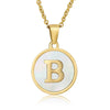 Wholesale Women's Stainless Steel Natural Shell Letter Necklace With Oil Dripping Titanium Steel Pendant And Electroplated 18K Gold
