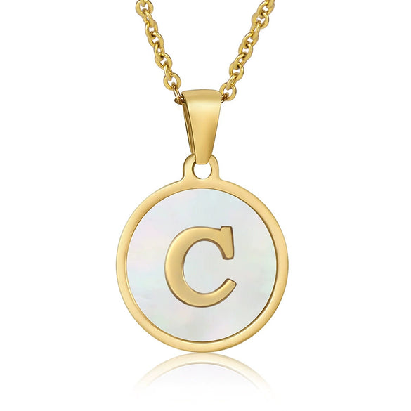 Wholesale Women's Stainless Steel Natural Shell Letter Necklace With Oil Dripping Titanium Steel Pendant And Electroplated 18K Gold