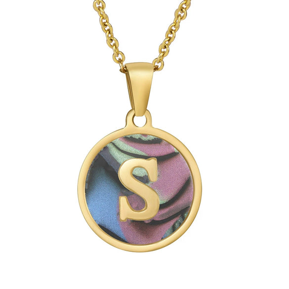 Wholesale Women's Stainless Steel Natural Shell Letter Necklace With Oil Dripping Titanium Steel Pendant And Electroplated 18K Gold